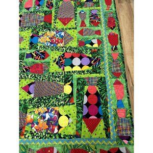 Hand made Lap Quilt Multicolor Crazy Quilt Child Blanket Vibrant Colors 57 X 41